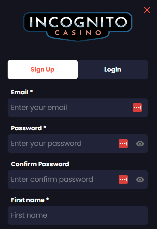 Sign up Incognito Casino