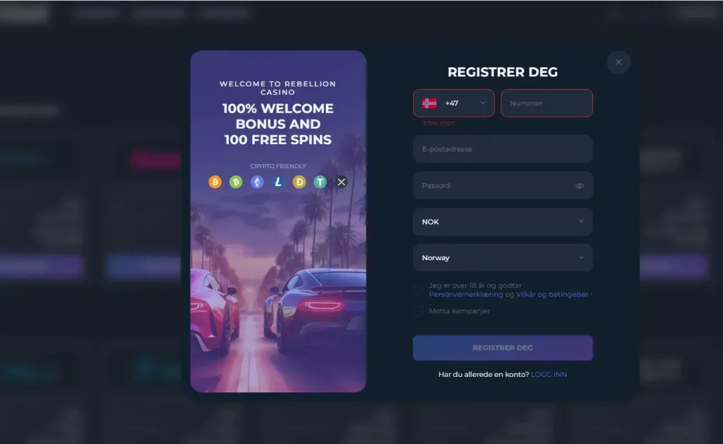 registrer deg rebellion casino