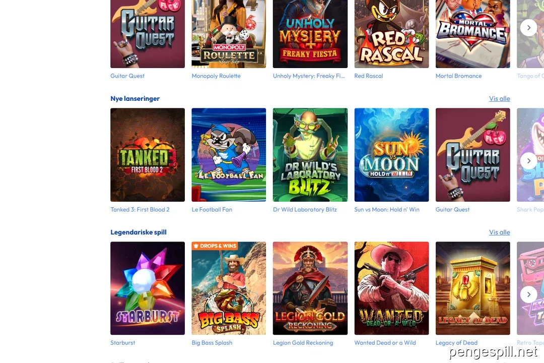 BetFriday casino lobby med nye og populære spilleautomater