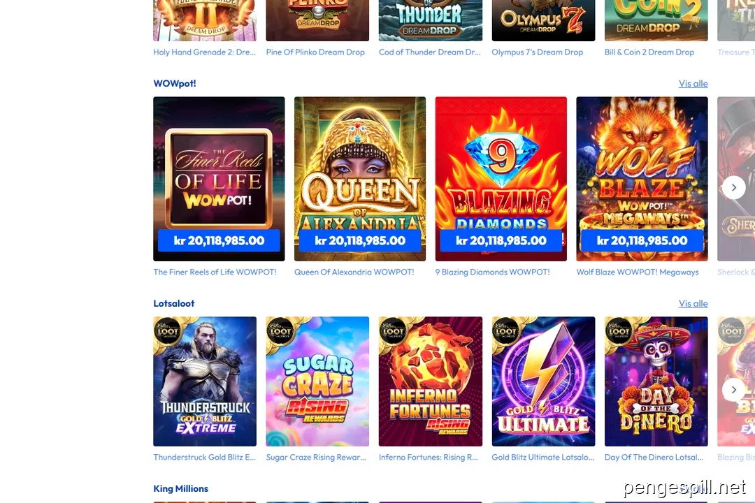 BetFriday jackpot lobby med WOWPot og Lotsaloot spill