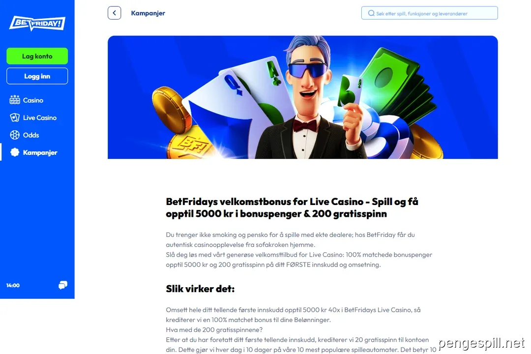 BetFriday live casino bonus med 5 000 kr og 200 gratisspinn