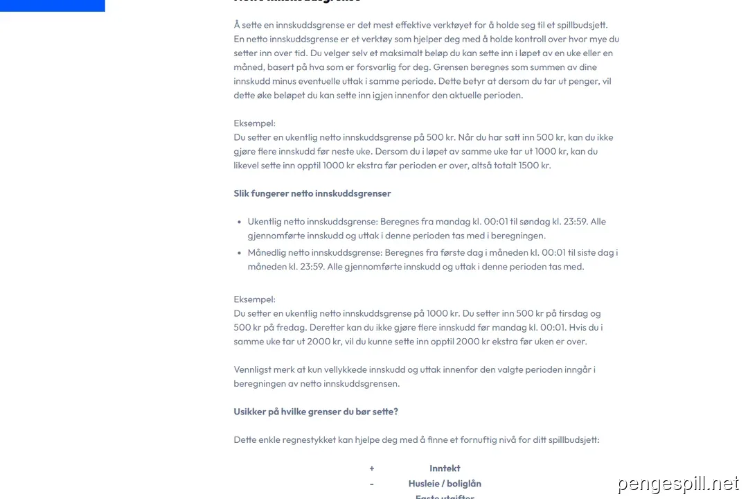 BetFriday ansvarlig spill side med informasjon om innskuddsgrenser