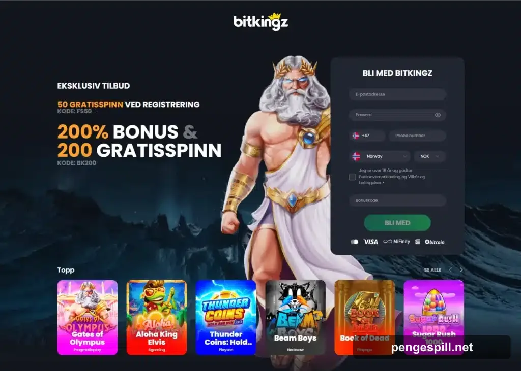BitKingz Casino forside hos PengeSpill