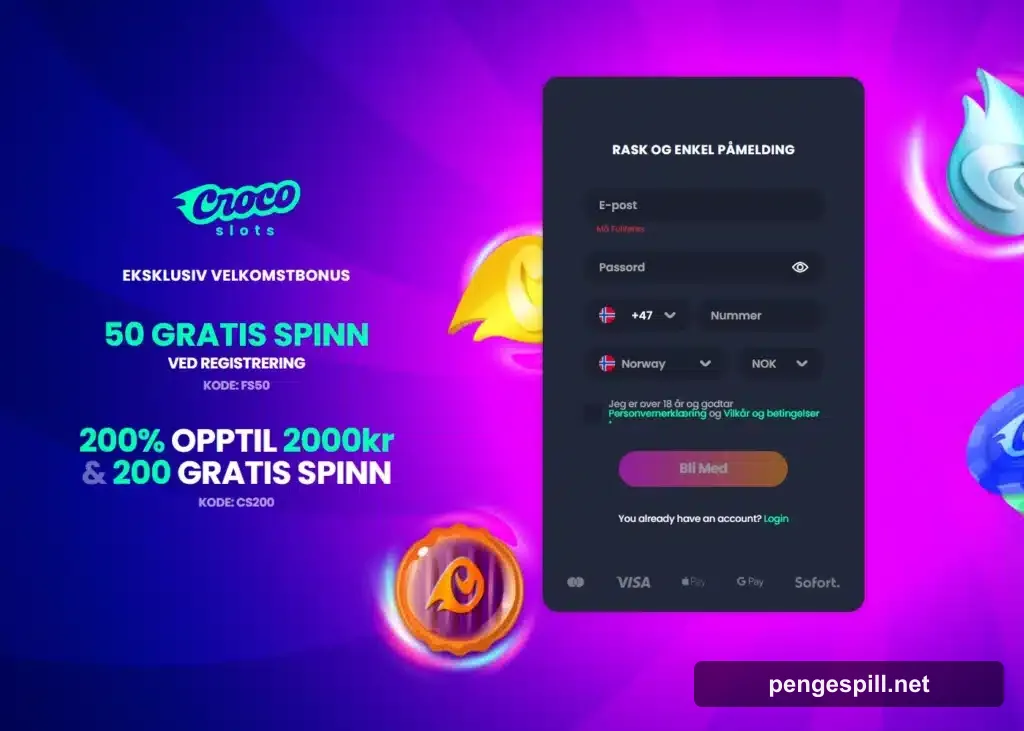 Crocoslots Casino forside hos PengeSpill