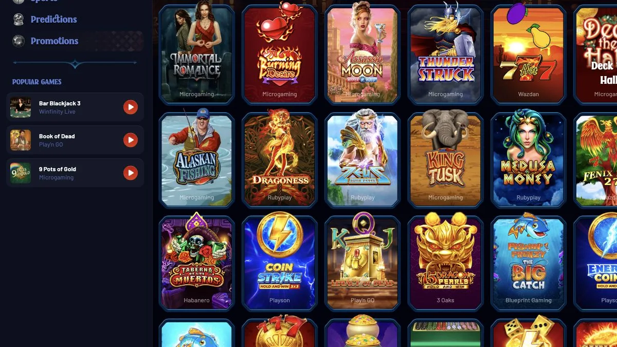 Dracula spillobby med slots og kategorier