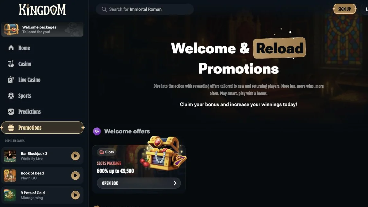 Kingdom Casino bonusoversikt med innskuddstrinn