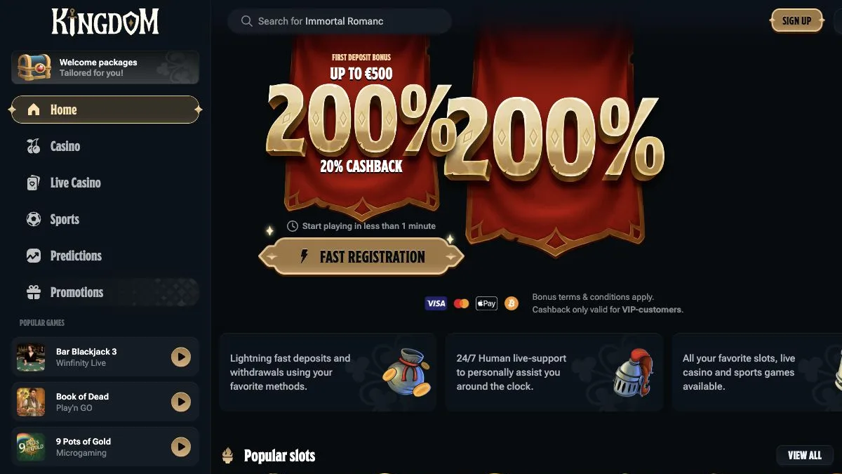 Kingdom Casino forside kontrollert i juli 2026