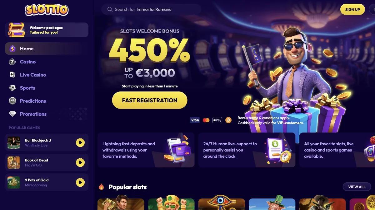 Slottio forside kontrollert i juli 2026