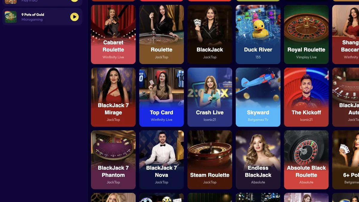 Slottio live casino lobby