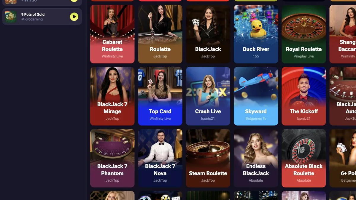 TenoBet live casino lobby