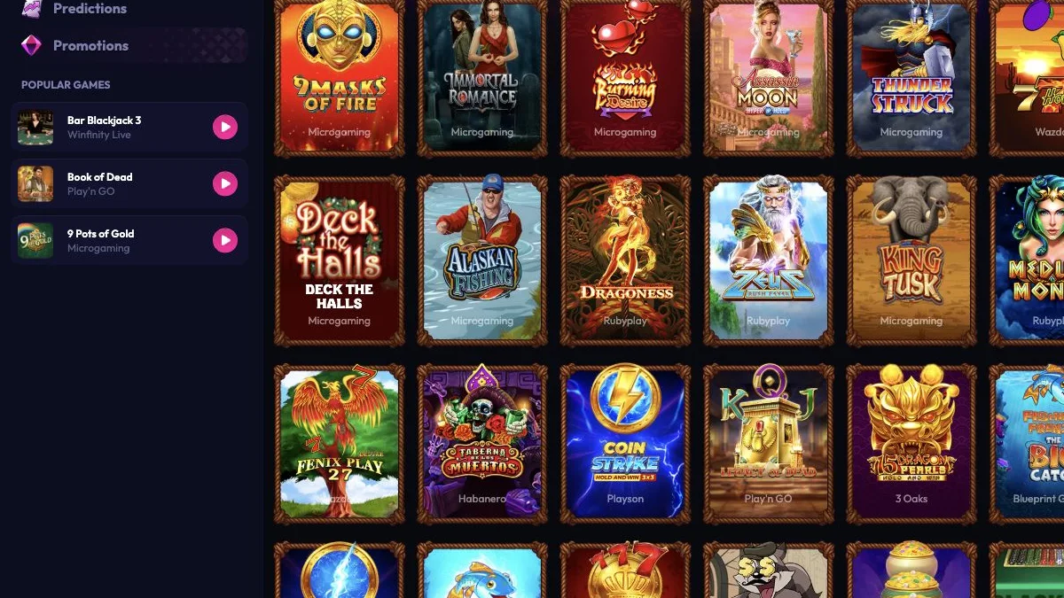 Wildzy spillobby med slots og kategorier