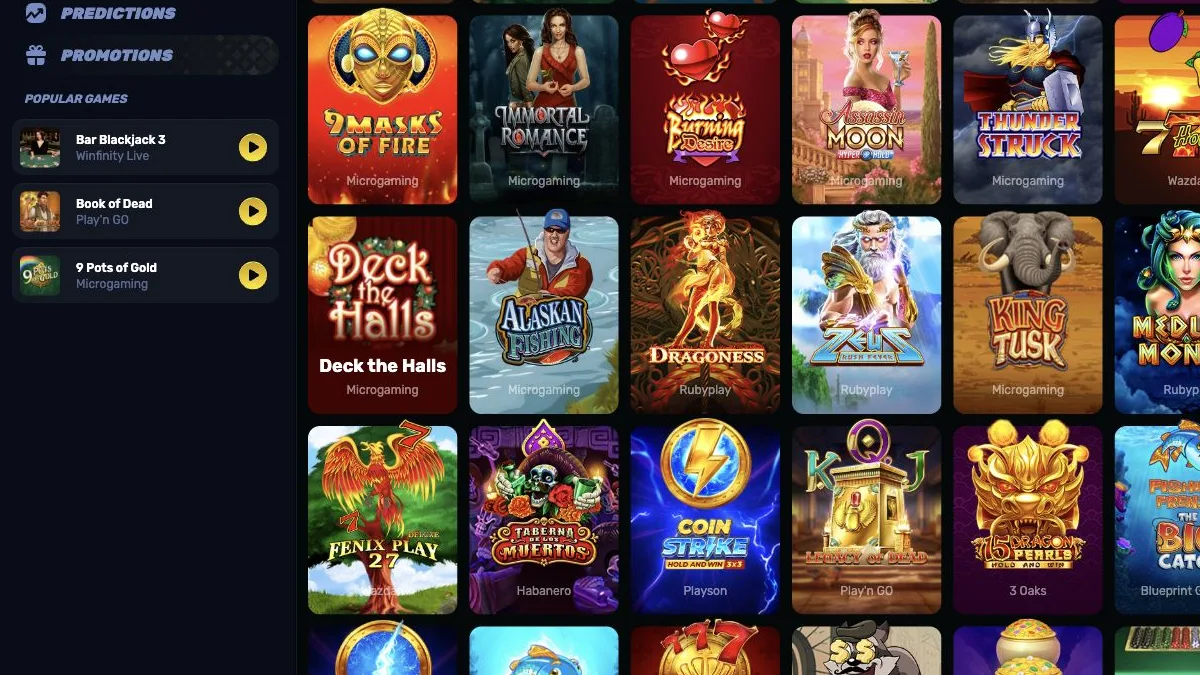 Wino spillobby med slots og kategorier
