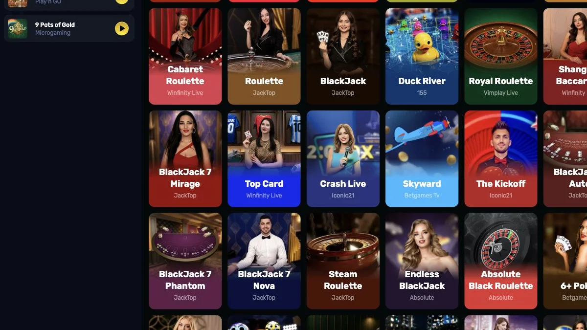 Wino live casino lobby